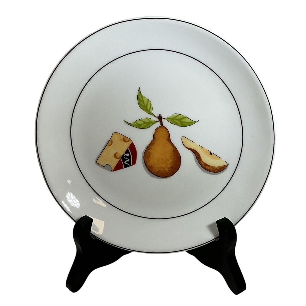 Nancy Green Crate & Barrel Fruit Fromage Appetizer Plates Set of 6 White Ceramic
